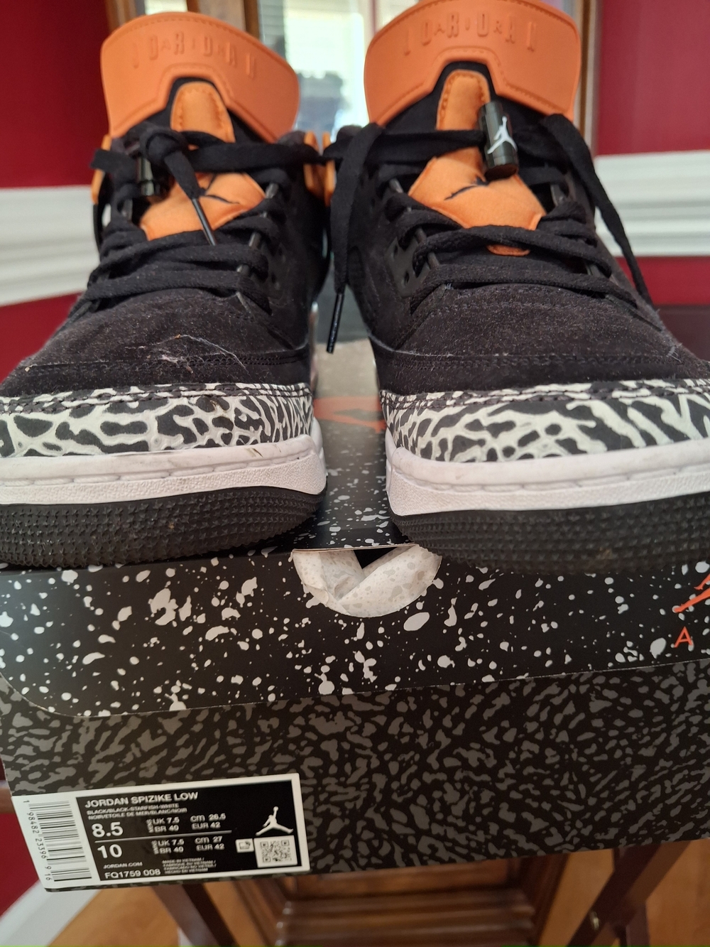 Jordan Spizike Low Black Orange with Elephant Print